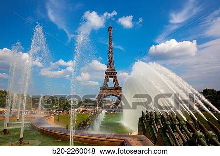 Stock Photo - Jardins du Trocadero. Eiffel tower. Paris. France.. Fotosearch