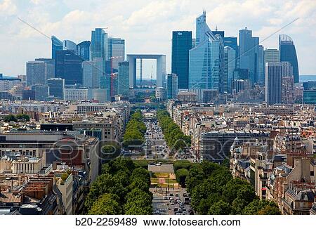 Stock Photo - La Defense. View from the Arc de Triomphe. Paris. France. Europe.. Fotosearch
