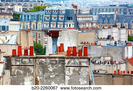 Stock Photo - Parisian rooftops and chimneys. Latin Quartier. Paris. France.. Fotosearch