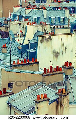 Stock Photo - Parisian rooftops and chimneys. Latin Quartier. Paris. France.. Fotosearch