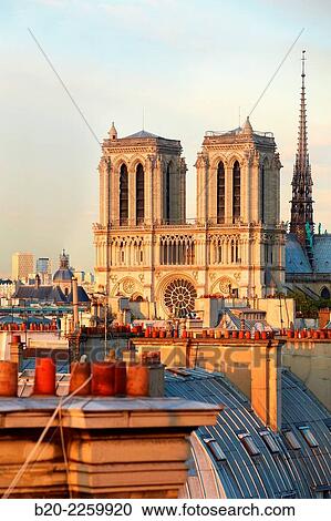 Parisian rooftops and chimneys. Notre Dame Cathedral. Paris. France. View Large Photo Image Stock Image - Parisian rooftops and chimneys. Notre Dame Cathedral. Paris. France.. Fotosearch