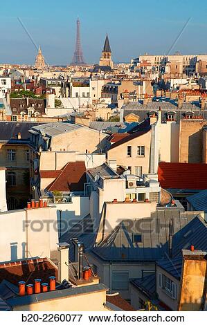 Parisian rooftops. City view. Eiffel Tower, Les Invalides and Saint Germain des Pres church from the Latin Quartier. Paris. France. View Large Photo Image Stock Photo - Parisian rooftops. City view. Eiffel Tower, Les Invalides and Saint Germain des Pres church from the Latin Quartier. Paris. France.. Fotosearch
