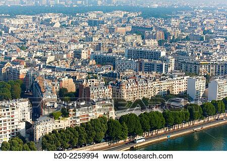 Picture - View from Ballon de Paris. Parc AndrÃ© CitroÃ«n. Seine river. Paris. France.. Fotosearch