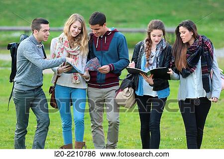 Stock Photograph - Young students at campus. Fotosearch