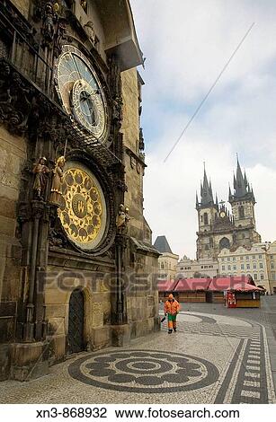 Astronomical clock on the Old Town City Hall and Tyn church, Staromestske Namesti (Old Town Square), Prague, Czech Republic. View Large Photo Image Stock Image - Astronomical clock on the Old Town City Hall and Tyn church, Staromestske Namesti (Old Town Square), Prague, Czech Republic.. Fotosearch