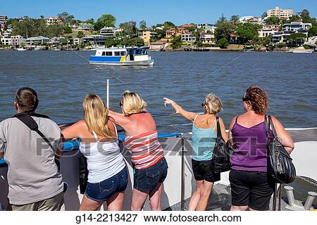 Australia, Queensland, Brisbane, People on tourboat on Brisbane River in Norman Park View Large Photo Image Stock Photo - Australia, Queensland, Brisbane, People on tourboat on Brisbane River in Norman Park. Fotosearch