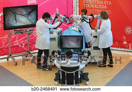 Stock Image - Development of a surgical robot with 3D vision and tactile sensations.. Fotosearch