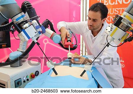 Stock Image - Development of a surgical robot with 3D vision and tactile sensations.. Fotosearch
