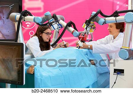 Stock Image - Development of a surgical robot with 3D vision and tactile sensations.. Fotosearch