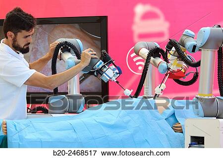 Stock Photo - Development of a surgical robot with 3D vision and tactile sensations.. Fotosearch