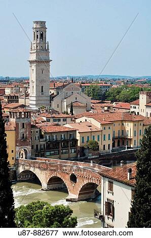 Italy, Veneto, Verona, Ponte di Pietra the Stone Bridge View Large Photo Image Stock Photo - Italy, Veneto, Verona, Ponte di Pietra the Stone Bridge. Fotosearch