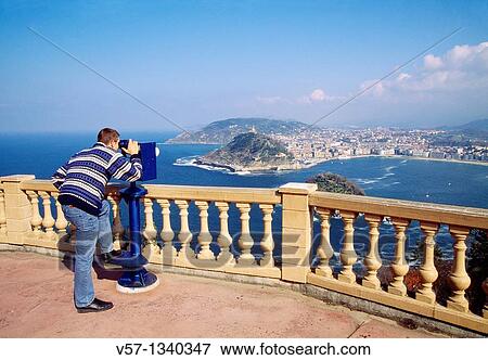 Man at the viewpoint in Monte Igueldo. San Sebastißn, Guip·zcoa province, Basque Country, Spain. View Large Photo Image Stock Photo - Man at the viewpoint in Monte Igueldo. San Sebastißn, Guip·zcoa province, Basque Country, Spain.. Fotosearch