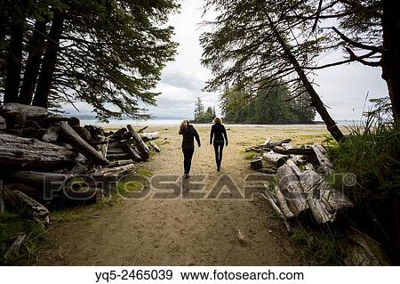 North America, Canada, British Columbia, Vancouver Island, Pacific Rim National Park Reserve, Clayoquot Sound, UNESCO Biosphere Reserve,. two female tourists hiking on the rainforest trail. View Large Photo Image Stock Photo - North America, Canada, British Columbia, Vancouver Island, Pacific Rim National Park Reserve, Clayoquot Sound, UNESCO Biosphere Reserve,. two female tourists hiking on the rainforest trail.. Fotosearch