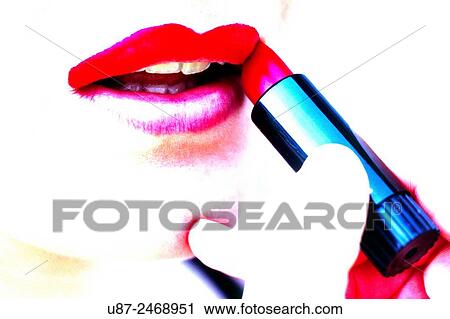 Woman applying lipstick.. View Large Photo Image Stock Image - Woman applying lipstick... Fotosearch