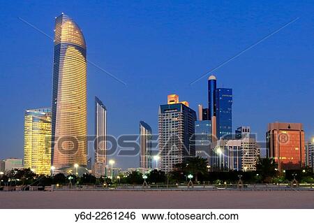 Abu Dhabi Skyline at Night, United Arab Emirates. View Large Photo Image Stock Photograph - Abu Dhabi Skyline at Night, United Arab Emirates.. Fotosearch