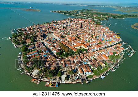 Aerial view of Burano island, Venice lagoon, Italy, Europe. View Large Photo Image Stock Photography - Aerial view of Burano island, Venice lagoon, Italy, Europe.. Fotosearch