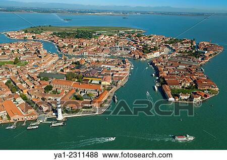 Stock Photo - Aerial view of Murano island, Venice lagoon, Italy, Europe.. Fotosearch