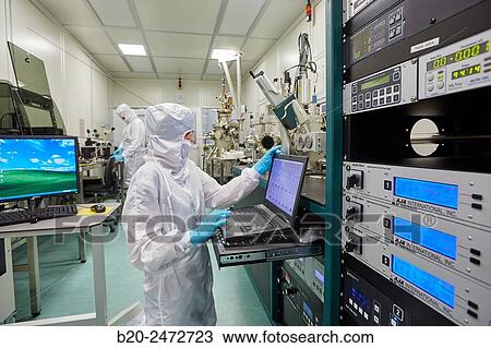 Stock Image - AJA Sputter system / 4 point probe station. Cleanroom. Nanotechnology. Laboratory. CIC nanoGUNE Nano science Cooperative Research Center. Donostia. San Sebastian. Gipuzkoa. Basque Country. Spain.. Fotosearch