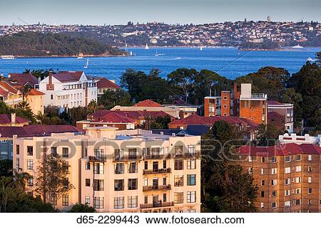 Australia, New South Wales, NSW, Sydney, Kirribilli, elevated neighborhood view, dusk. View Large Photo Image Stock Image - Australia, New South Wales, NSW, Sydney, Kirribilli, elevated neighborhood view, dusk.. Fotosearch