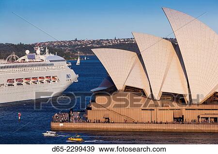 Stock Photo - Australia, New South Wales, NSW, Sydney, cruiseship and Sydney Opera House.. Fotosearch
