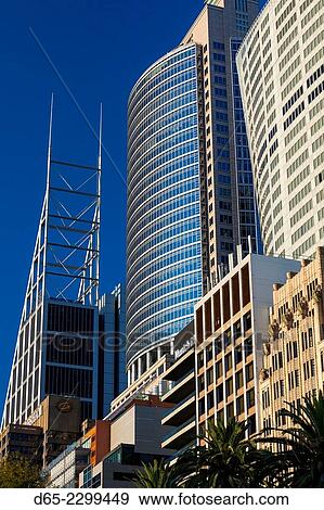 Stock Photo - Australia, New South Wales, NSW, Sydney, CBD, Central Business District high rise buildings on Macquarie Street, dawn.. Fotosearch