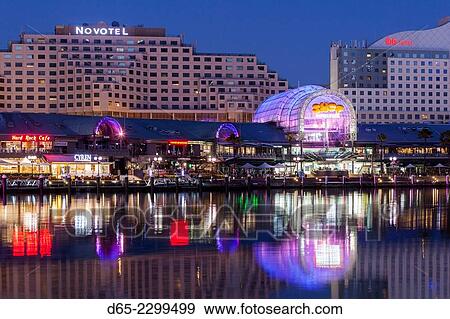 Australia, New South Wales, NSW, Sydney, Darling Harbour, Harbourside shopping arcade, dawn. View Large Photo Image Stock Photo - Australia, New South Wales, NSW, Sydney, Darling Harbour, Harbourside shopping arcade, dawn.. Fotosearch