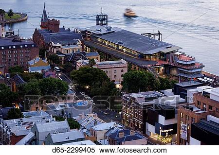 Australia, New South Wales, NSW, Sydney, The Rocks area, elevated view, dawn. View Large Photo Image Stock Photography - Australia, New South Wales, NSW, Sydney, The Rocks area, elevated view, dawn.. Fotosearch