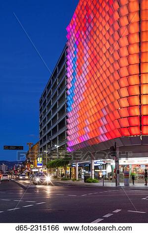 Stock Photograph - Australia, South Australia, Adelaide, Rundle Street, The Rundle Lantern, LED panel board, evening.. Fotosearch