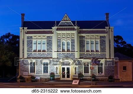 Stock Image - Australia, South Australia, Barossa Valley, Angaston, town hall, dawn.. Fotosearch