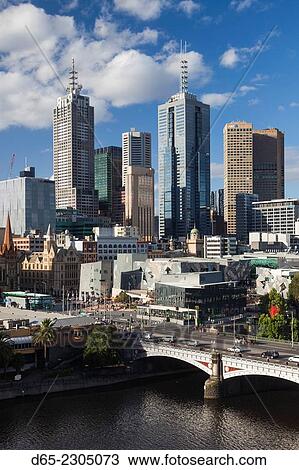 Australia, Victoria, VIC, Melbourne, skyline with Yarra River and Princess Bridge, late afternoon, elevated view. View Large Photo Image Stock Image - Australia, Victoria, VIC, Melbourne, skyline with Yarra River and Princess Bridge, late afternoon, elevated view.. Fotosearch