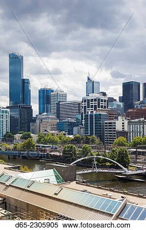 Australia, Victoria, VIC, Melbourne, skyline along the Yarra River towards Rialto Towers, elevated view, daytime. View Large Photo Image Stock Photography - Australia, Victoria, VIC, Melbourne, skyline along the Yarra River towards Rialto Towers, elevated view, daytime.. Fotosearch