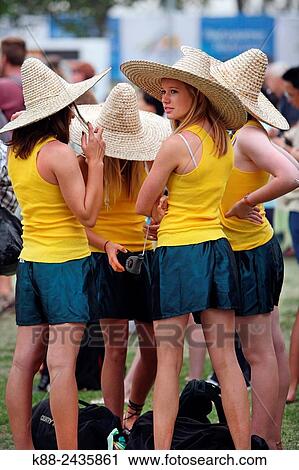 Stock Image - Australian supporters at the Australian Open grand slam tennis tournament. Melbourne, Australia.. Fotosearch