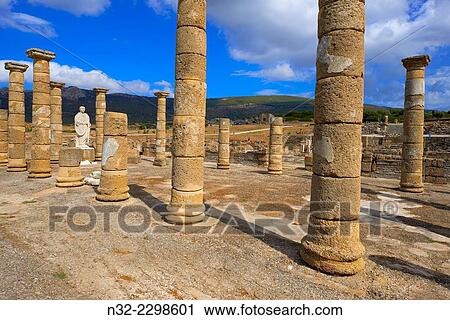 Stock Image - Bolonia, Baelo Claudia, Archaeological site, old roman city, Strait of Gibraltar Natural Park, Costa de la Luz, Cadiz, Andalusia, Spain, Europe.. Fotosearch