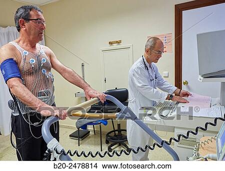 Picture - Cardiac stress test, Hospital Donostia, San Sebastian, Gipuzkoa, Basque Country, Spain. Fotosearch