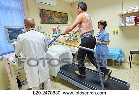 Stock Image - Cardiac stress test, Hospital Donostia, San Sebastian, Gipuzkoa, Basque Country, Spain. Fotosearch