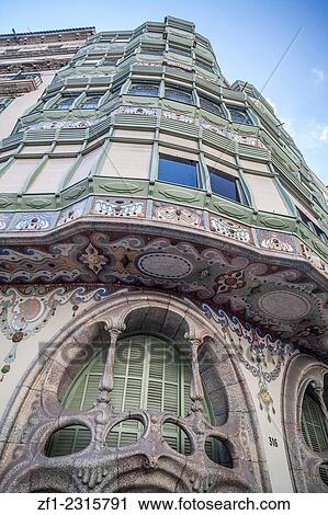 Stock Image - Casa Comalat, modernist building designed by Salvador Valeri i Pupurull, Barcelona.. Fotosearch