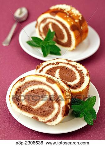 Chocolate swiss roll. View Large Photo Image Stock Photograph - Chocolate swiss roll.. Fotosearch