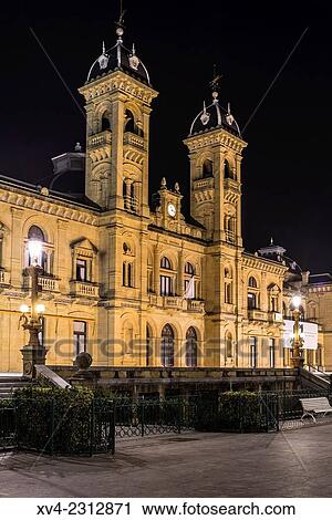 City Hall. Old town of San Sebastián by night. Donostia, Basque Country, Spain. View Large Photo Image Stock Image - City Hall. Old town of San Sebastián by night. Donostia, Basque Country, Spain.. Fotosearch