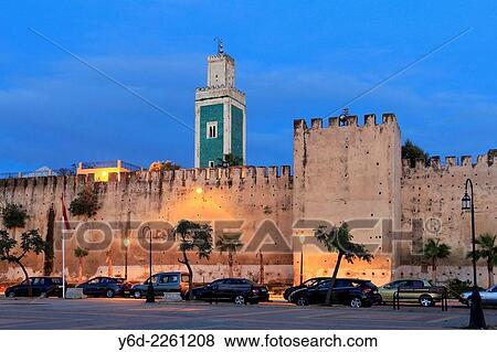 City Walls and the Great Mosque of Meknes at Night, Morocco. View Large Photo Image Stock Photo - City Walls and the Great Mosque of Meknes at Night, Morocco.. Fotosearch