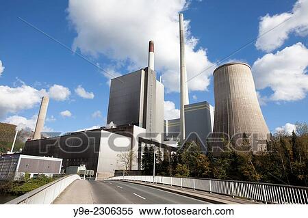 Stock Photography - Coal and gas fired power station, Power Station, Elverlingsen, Lenne river, Sauerland region, Werdohl, North Rhine-Westphalia, Germany, Europepa.. Fotosearch