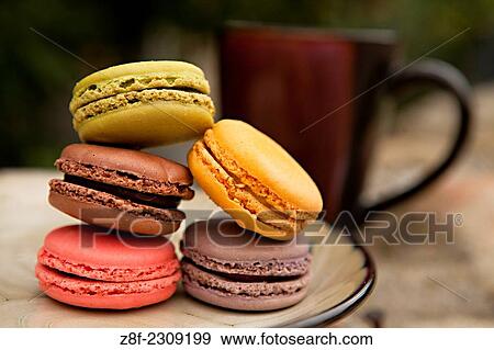 Stock Photo - Colorful macarons are displayed in natural light in Santa Barbara, Calif.. Fotosearch