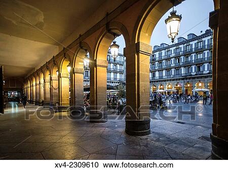 Constitución Square. Old town of San Sebastián by night. Donostia, Basque Country, Spain. View Large Photo Image Stock Image - Constitución Square. Old town of San Sebastián by night. Donostia, Basque Country, Spain.. Fotosearch