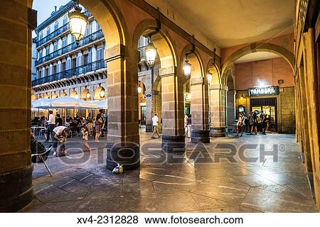 Constitución Square. Old town of San Sebastián by night. Donostia, Basque Country, Spain. View Large Photo Image Stock Photo - Constitución Square. Old town of San Sebastián by night. Donostia, Basque Country, Spain.. Fotosearch