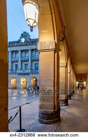 Constitución Square. Old town of San Sebastián by night. Donostia, Basque Country, Spain. View Large Photo Image Stock Photo - Constitución Square. Old town of San Sebastián by night. Donostia, Basque Country, Spain.. Fotosearch