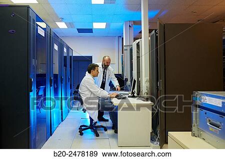 Stock Photo - Data Processing Center, Department of Computer Servers in raks, Hospital Donostia, San Sebastian, Gipuzkoa, Basque Country, Spain. Fotosearch