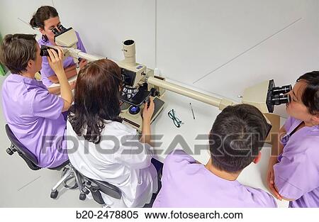 Stock Photography - Discussion room, multiple Microscope, Anatomic Pathology, Hospital Donostia, San Sebastian, Gipuzkoa, Basque Country, Spain. Fotosearch