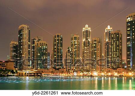 Dubai Downtown at Night, United Arab Emirates. View Large Photo Image Stock Image - Dubai Downtown at Night, United Arab Emirates.. Fotosearch