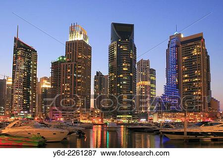 Dubai Marina at Dusk, United Arab Emirates. View Large Photo Image Stock Photo - Dubai Marina at Dusk, United Arab Emirates.. Fotosearch