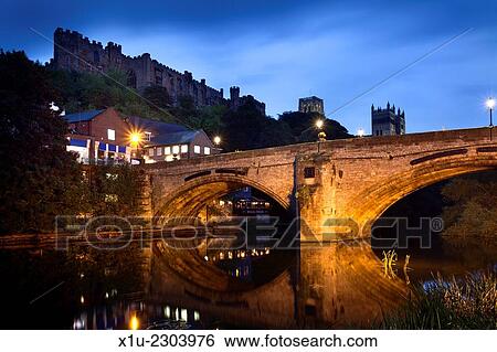 Durham Castle and Cathedral above Framwellgate Bridge at Dusk Durham County Durham England. View Large Photo Image Stock Photograph - Durham Castle and Cathedral above Framwellgate Bridge at Dusk Durham County Durham England.. Fotosearch