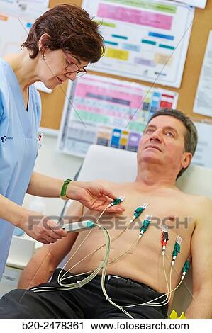 Stock Image - Electrocardiogram, Treatment room, Medical consultation, Ambulatory Lezo, Gipuzkoa, Basque Country, Spain. Fotosearch
